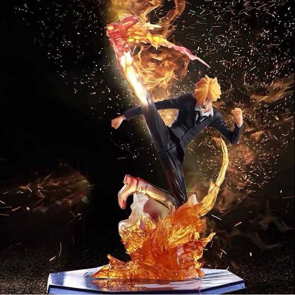 Action Toy Figure 16cm Anime Piece Sanji Black Leg Fire Battle Versione da collezione Onepiece Action Figure Modello Giocattoli per bambini R230710