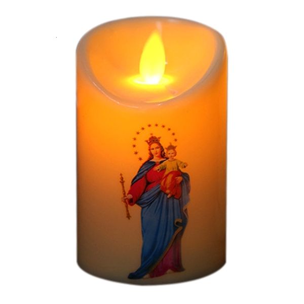 Velas Criativas Jesus Cristo Velas Lâmpada LED Tealight Romântico Pillar Light Operado por Bateria Vela Eletrônica Sem Chama Velas Home 230710