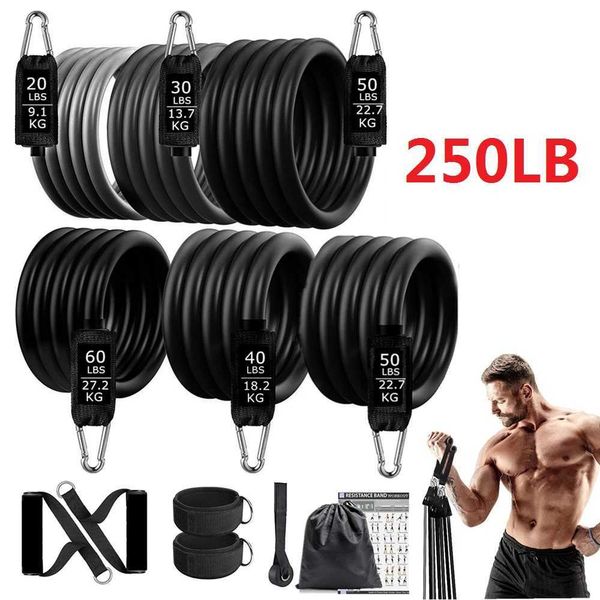 Direnç Bantları 150/250lbs Egzersiz Direnç Bantları Set Erkekler Fitness Egzersiz Halat Yoga Lateks Tüp Spor Elastik Bantları Ev Salonu Ekipmanları HKD230710