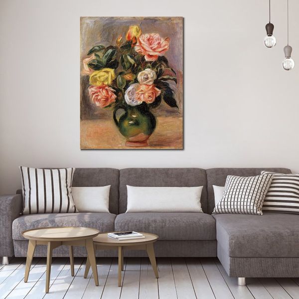 Quadro impressionista su tela Bouquet di rose Pierre Auguste Renoir Dipinto a mano Riproduzione a olio Immagine moderna per la decorazione della parete della camera d'albergo