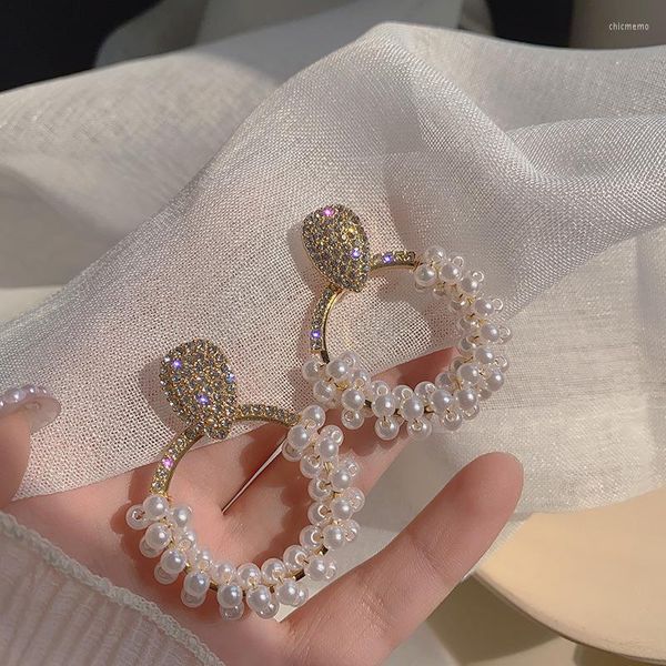 Orecchini a bottone S1997 Fashion Jewelry Elegant Faux Pearl Beads Rhinstone Hoop