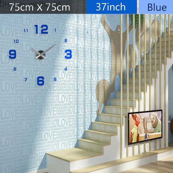 Relógios de parede elegante 3D estilo mediterrâneo grande azul relógio de parede espelho decalque DIY curto sala de estar decoração sala de reuniões relógio Z230711