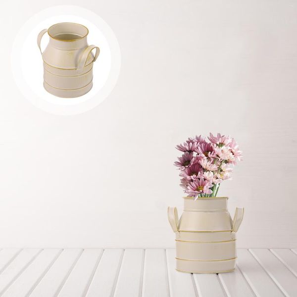 Flores decorativas Vaso Vintage Ferro Forjado Ânfora Vaso Flor Buquês 14,5X12X12CM Buquês Floral Branco Rústico