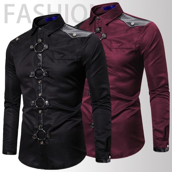 Raincoats Novos Homens Estilo Goth Rebite Cor Sólida Carga Camisa Slim Fit Party Stage para Roupas Masculinas