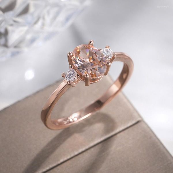 Hochzeit Ringe Glänzender Stern Zirkon Dünner Ring Rose Gold Farbe Party Finger Liebhaber Verlobung Zubehör Für Frauen Korea Mode