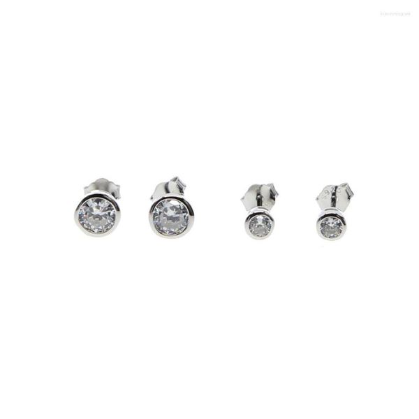 Brincos de prata 925 fina redonda zircônia cúbica CZ mini pequeno bonito 4mm piercing para crianças menina bebê criança jóias bijuterias