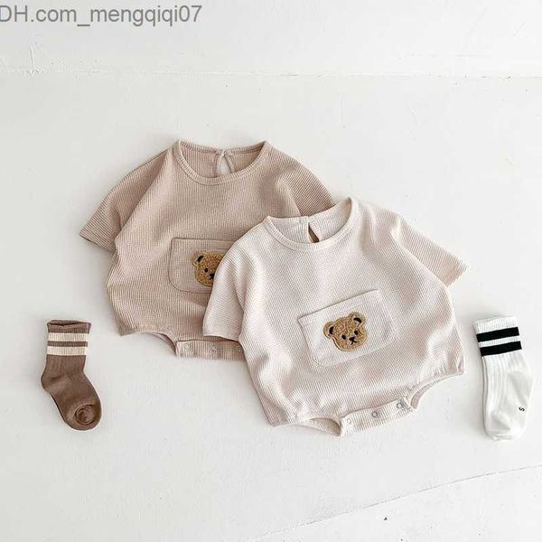 Macacão Milanker roupas de bebê waffle peça única menino urso roupa apertada manga curta roupas de bebê Z230711