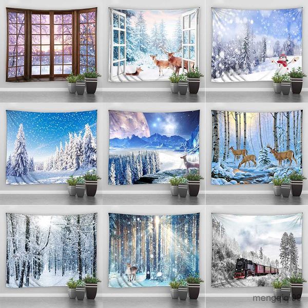 Tapeçarias Inverno Neve Cenário Estampa Boneco de Neve Tapeçaria Casa Sala de Estar Quarto Decoração da Parede Fundo Tecido Tapeçaria R230710