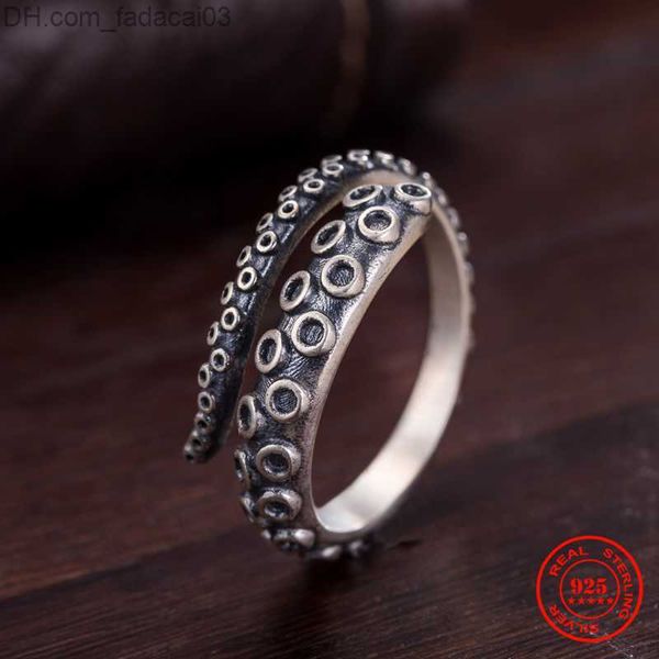 Обручальные кольца Mkendn 925 Серебряное кольцо стерлингового серебряного кольца готическое глубокое морское осьминовое кольцо модные украшения открытые регламентируемые размеры высококачественные ювелирные изделия Z230712