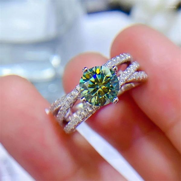 Cluster Rings Green Moissanite Diamond Ring 1ct 6.5mm Bright Cut 925 Sterling Silver Donna Gioielli Fidanzata Festa di compleanno Regalo di lusso