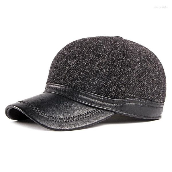 Top kapaklar Sonbahar Men Beyzbol Yün Naylon Sahte Deri Sebir Kulak Flep Baba Şapkalar Snapback orta yaşlı yaşlılık kapağı