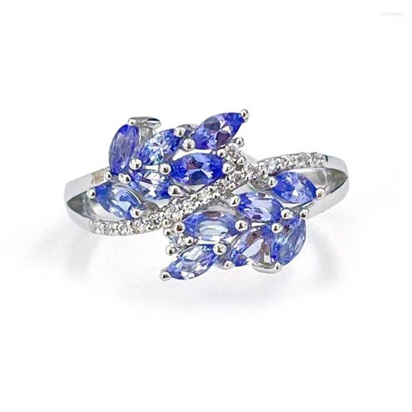 Anelli a grappolo Anello di tanzanite naturale Reale S925 Argento sterling 2 4mm Gioielli con pietre preziose Per le donne Moglie Regalo di buona qualità