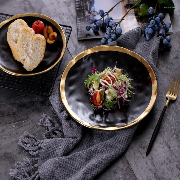 Assiettes Assiette à steak de style occidental plaquée or de style européen Plats créatifs Vaisselle à salade en céramique domestique.