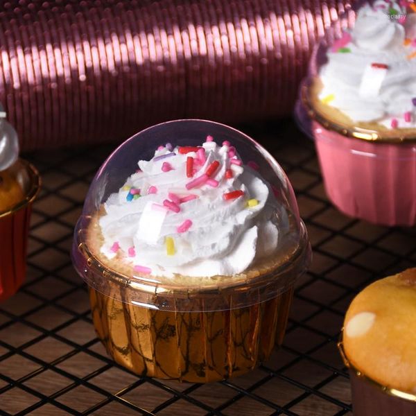 Pişirme kalıpları 50pcs Case Düğün Partisi Caissettes Altın Çörek Sargısı Kağıt Cupcake Kalıp Kalıp Yağ geçirmez astar tepsisi