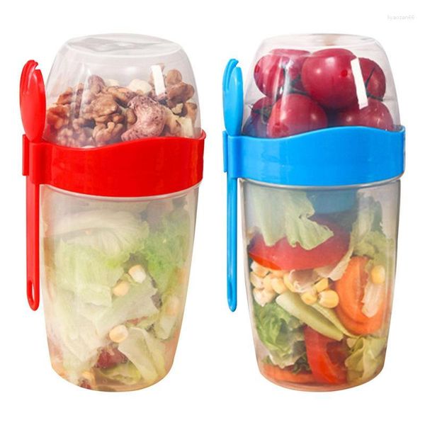 Set di stoviglie Coppe per insalata con coperchi e forchetta Contenitori sicuri Coperchio Bento box portatile per bambini Alimentazione sana per adulti