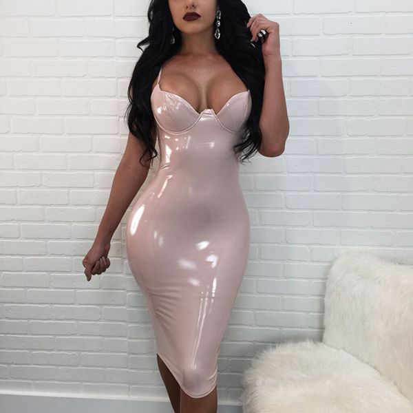 Abiti casual di base Abito estivo Donna Sexy Party Club Dress Robe Femme PU Dress Latex Glossy Sexy Bodycon Midi Dress M-4XL 230710