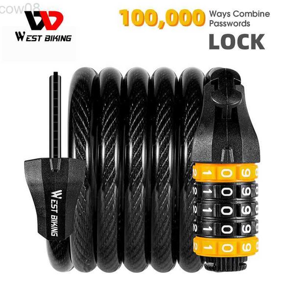 Travas de bicicleta WEST BIKING Trava de cabine de bicicleta Anti-tht Segurança 4-5 Senha de código digital Bicyc Wire Locks para acessórios de bicicleta de motocicleta HKD230710