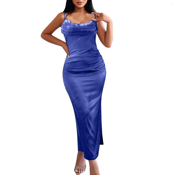 Vestidos casuais Vestido feminino Sexy Bustier Slim Halter Package Quadril Petite Maxi Bolsos Pescoço