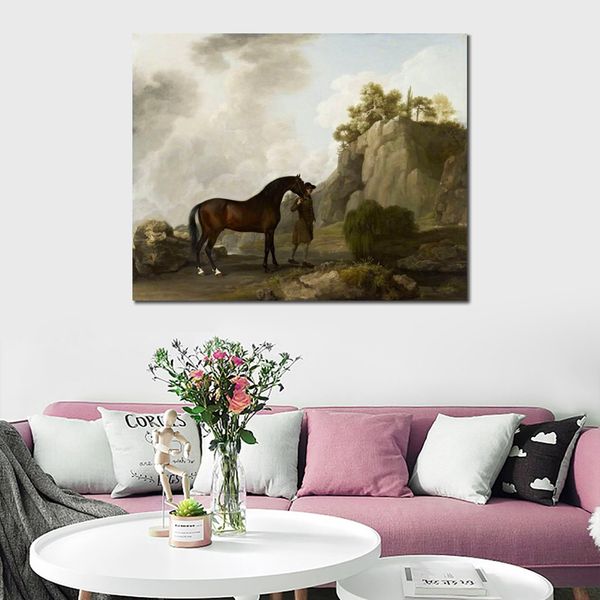 Pferd Leinwand Kunst George Stubbs Gemälde Marquess of Rockinghams Arabischer Hengst Handgefertigte klassische Landschaft Home Office Dekor