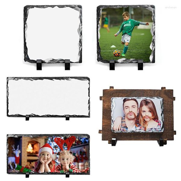 Rahmen Sublimation Blank Rock Schiefer mit Display-Ständer Rechteckige Steinplakette Wärmepresse Transfer Pos DIY Geschenke Hochzeit Geburt