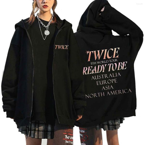 Giacche da uomo Twice Felpa con cappuccio Zipper Jacket World Tour READY TO BE Uomo Donna Kpop Fashion Streetwear Hip Hop Y2k Felpa con zip autunno