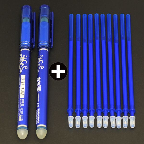 Kugelschreiber, 2 Stifte, 10 löschbare Nachfüllungen, insgesamt 12 Stück, 05 mm, waschbar, blaue schwarze Tinte, Zeichnung, Schreibwaren, Schule, Büro, Set 230707