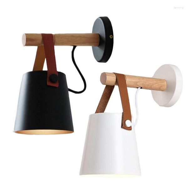 Lampada da parete LED da comodino in legno massello Luce notturna per bambini Moderno nordico Loft Interni Decorazione domestica Bianco caldo 85-265V