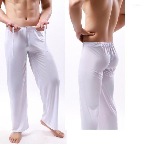 Erkekler Sweetwear Seksi Sıradan Pijama Pantolon Düz Renk Buz İpek Drawstring Elastik Bel Gevşek Yoga Pantolon Lounge Pijama
