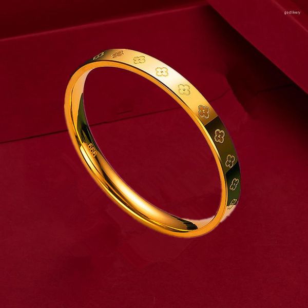 Pulseira feminina banhada a ouro 24 quilates imitação anel liso de latão com cinco flores