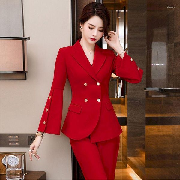 Zweiteilige Damenhosen Insozkdg Mode Rote Hosenanzüge Frauen 2 Set Frühling Herbst Blazer Büro Y2k Lady Business Outfits Formelle Hosen