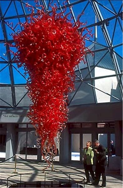 Lustre de suspensão de tamanho grande vermelho fornecedor da china luz de teto de luxo moderna para banquetes hotel saguão lâmpada led de vidro soprado à mão