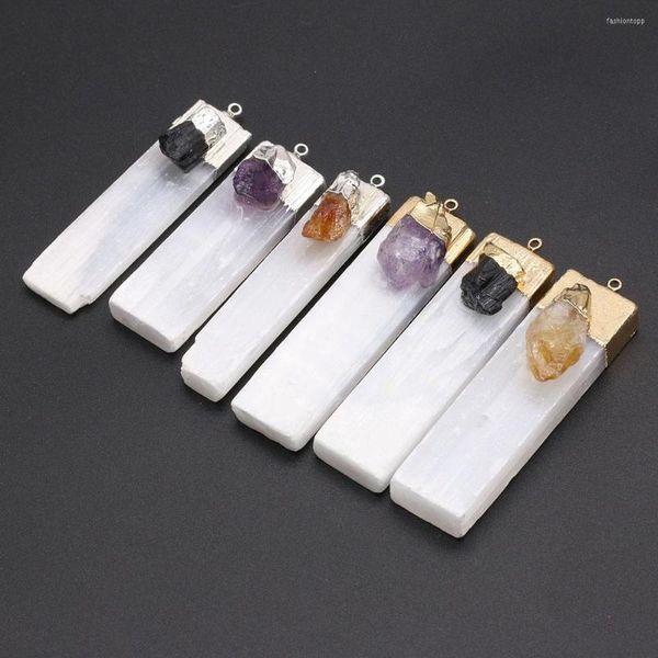 Anhänger Halsketten Natürliche Selenit Gips Anhänger Amethyst Quarz Rock Mineral Reiki Heilung Charms Für DIY Halskette Herstellung Schmuck Größe