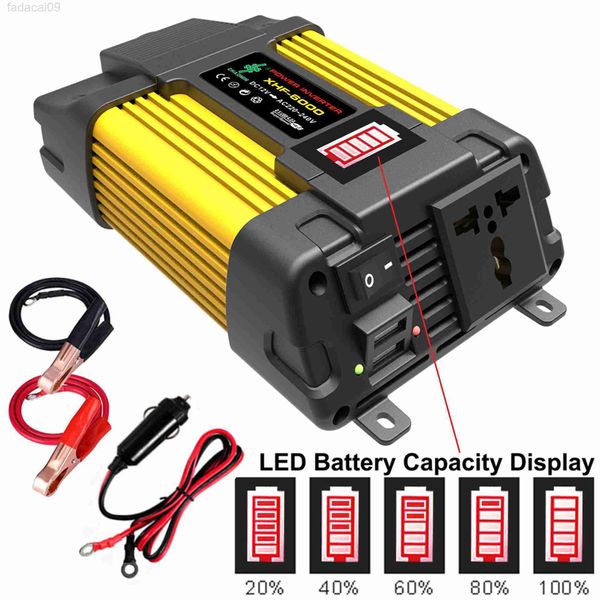 Auto-Starthilfe, 12 V bis 240 V, 110 V, reine Sinuswelle, fahrzeugmontierter Wechselrichter, Dual-USB-Powerbank, Multifunktions-Transformator-Konverter HKD230710