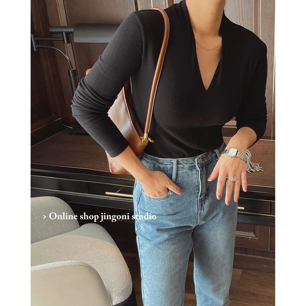 Pelliccia 2022 di base semplice sottile scollo a V magliette pullover Y2k vestiti Crop Top Za donna Tee moda coreana Vintage Oem economici Goth sexy