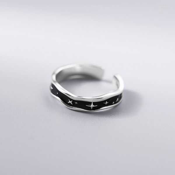 Cluster Ringe Mode Silber Farbe Offener Fingerring Schwarz Nacht Stern Stapelbar Vintage Punk Für Frauen Mädchen Schmuck Geschenk Dropship Großhandel