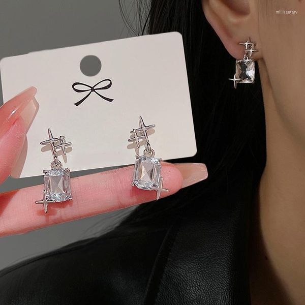 Orecchini a bottone Moda Argento Colore Croce Stella Cristallo Coreano Stelle a quattro punte Personalità Regalo di gioielli per la festa nuziale