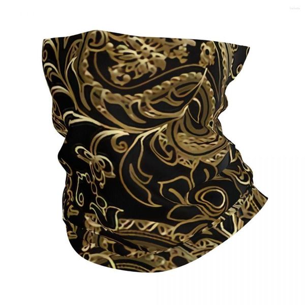 Bandanas Thuth Vintage 3D Gold und Schwarz Paisley Blumen Blätter Halsmanschette Damen Herren UV-Gesichtsschutz Winter Bandana Schal zum Wandern