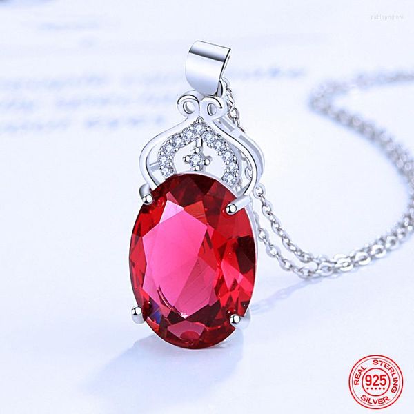 Catene 925 Sterling Silver Red Crystal Crown Collane per le donne Glamour Jewelry Party Gift