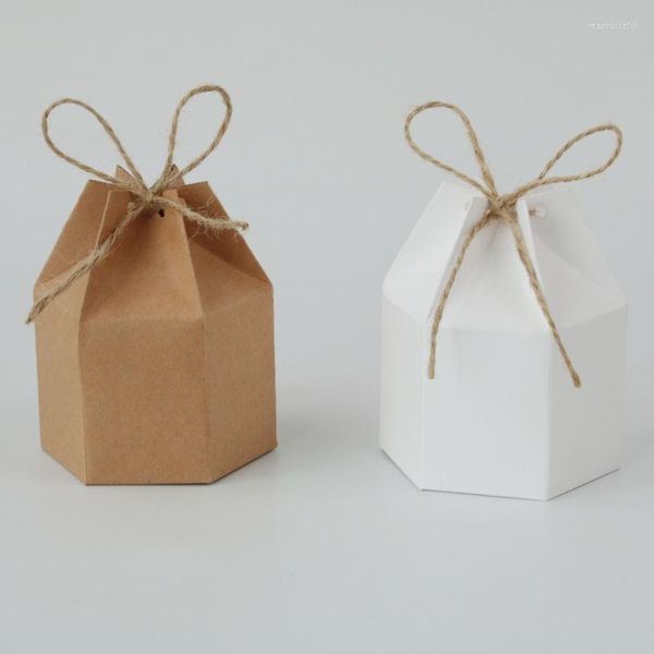 Hediye Sargısı 25/50 PCS Kraft Paper Paket Karton Kutusu Fener Hexagon Şeker Favor ve Düğün Noel Sevgililer Partisi Malzemeleri