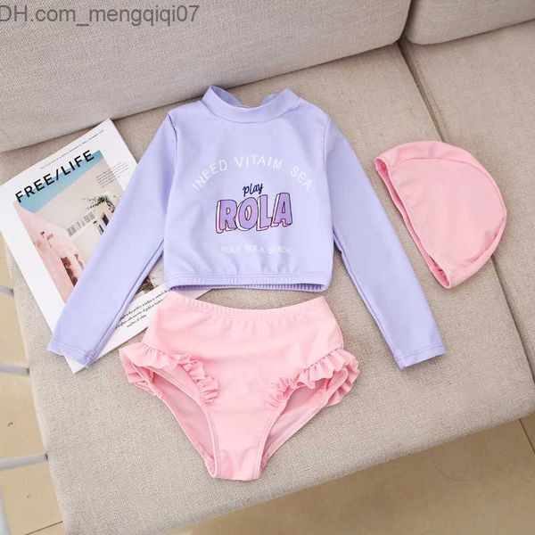 Due pezzi Abbigliamento per bambini ragazza costume da bagno stile diviso primavera / estate solido top a maniche lunghe costume da bagno per bambini moda bambino Z230710