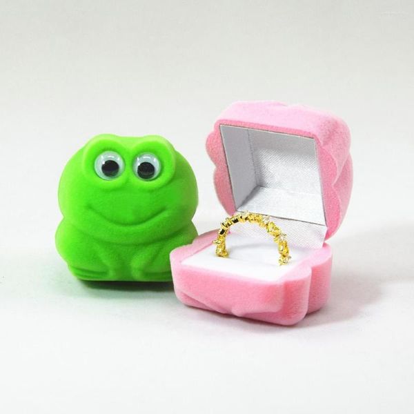 Sacchetti per gioielli Floccaggio Organizzatore di rana Simpatica scatola di immagazzinaggio per orecchini in plastica Custodia da viaggio con supporto per anello