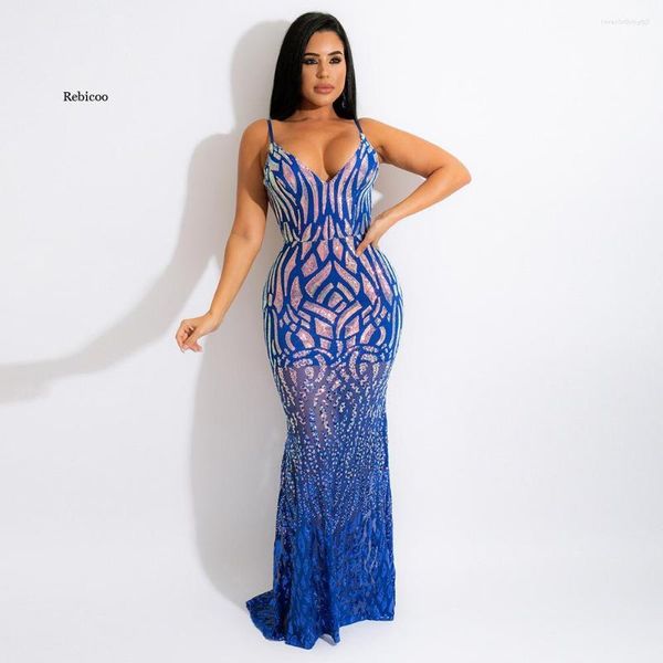 Abiti casual 2023 Fashion Paillettes Spaghetti Strap Sexy Backless Bodycon Midi Dress For Women Evening Party Abito elegante