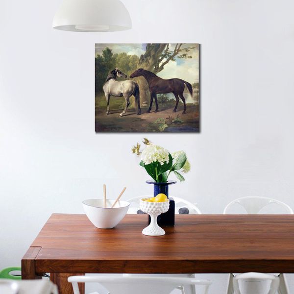 Dois cavalos em uma paisagem realista arte em tela feita à mão George Stubbs pintando cavalos decoração moderna do quarto