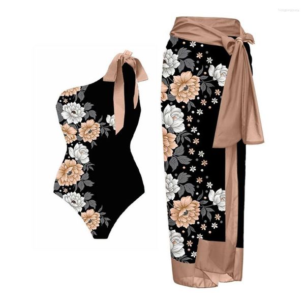 Traje de baño de mujer Corbata de un hombro Traje de baño de una pieza Bikinis con estampado floral retro Sexy con cordones Monokini Trajes de playa de vacaciones Traje de baño