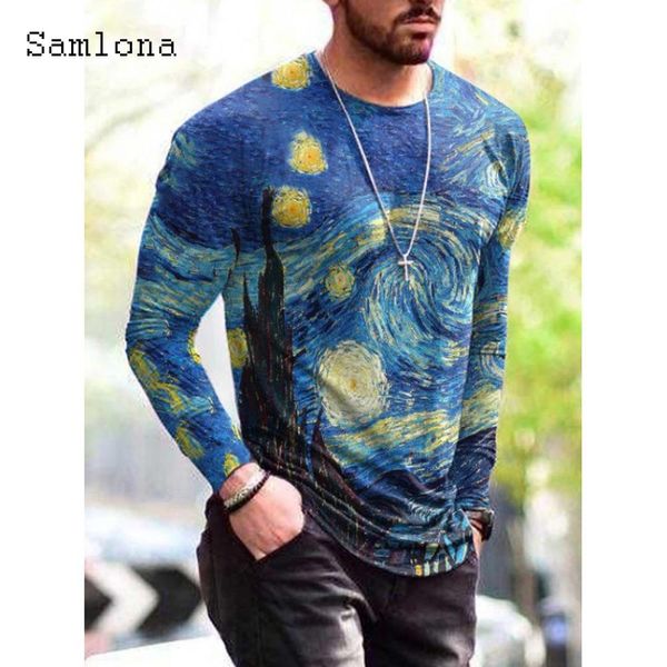 Trench Samlona 2022 Neues Patchwork T -Shirt Long Sleeve Plus Size Men Fashion 3D Print Tops Sommer Casual Pullovers Sexy Herren Kleidung