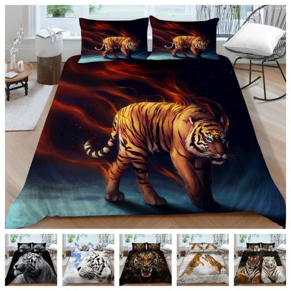 Set di biancheria da letto Biancheria da letto 2/3 pezzi Copripiumino con stampa tigre digitale 3D 1 trapunta 1/2 federe Taglia US / EU / AU