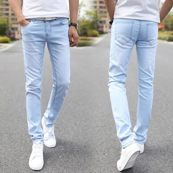 Trench 2023 Neue Männer Stretch Skinny Jeans Männliche Designer Marke Super Elastische Gerade Hosen Jeans Slim Fit Mode Jeans, himmelblau