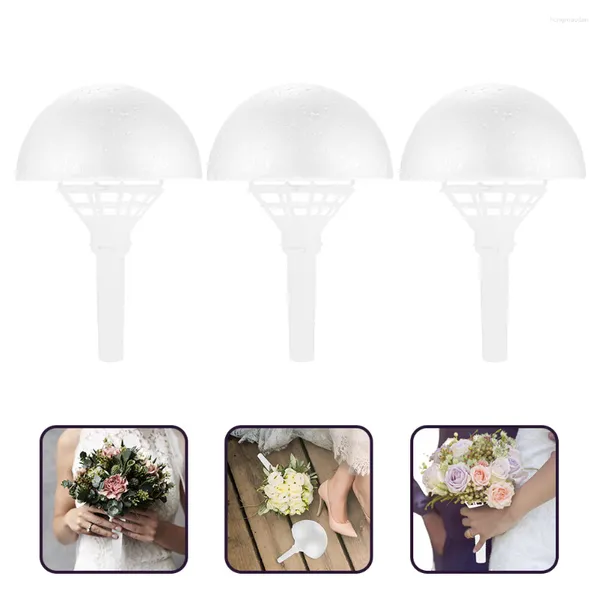 Fiori decorativi 3 set Supporto in schiuma Manici per mazzi Bouquet da sposa Supporti per matrimoni Schiume bianche Gambo di fiori