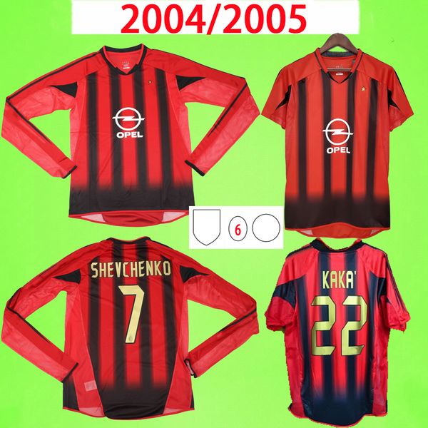 AC MILAN 2004 2005 Camisa de futebol retro 04 05 home vermelho preto milão clássico Camisa de futebol vintage NESTA AC INZAGHI SHEVCHENKO PIRLO KAKA MALDINI