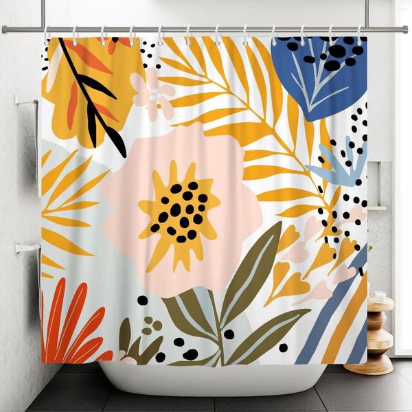 Tende da doccia Boemia stile nordico impermeabile fiore floreale foglie tropicali palma tenda da bagno con ganci accessori per il bagno